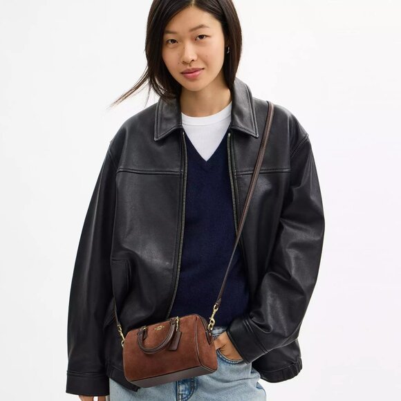 NWT Coach Mini Rowan Crossbody Bag CCF29 suede/Vintage Brown - Picture 2 of 14